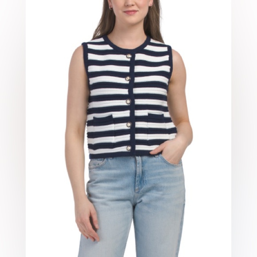 Rachel Zoe Navy & White Knit Sweater Vest